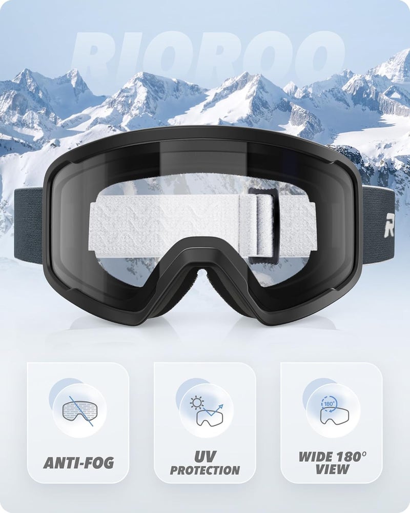 RIOROO Ski/Snowboard Goggles for Men Women, OTG Snow Goggles Anti Fog 100% UV Protection Snowboarding Goggles - Image 2